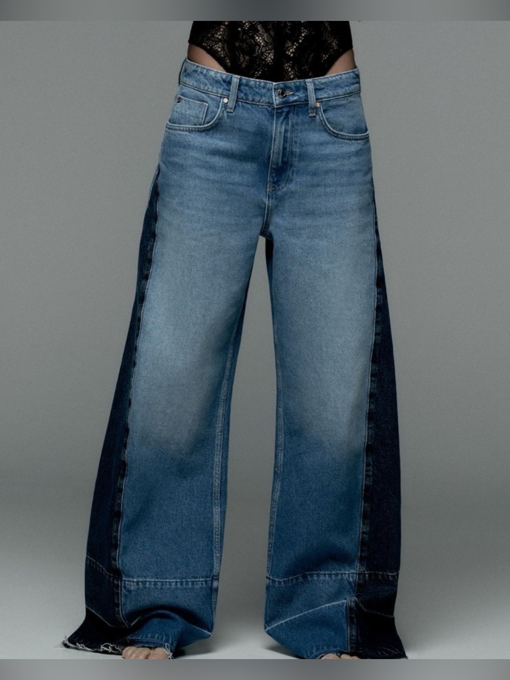 🔷Zara Two-Tone Blue Wide-Leg Jeans🔷
